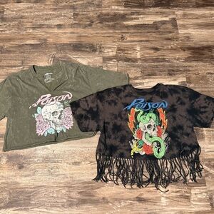 Poison Graphic Crop Tops - Green and Black